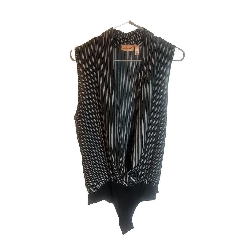 Willow & Root Chiffon Surplice Bodysuit In Black & White Size Large